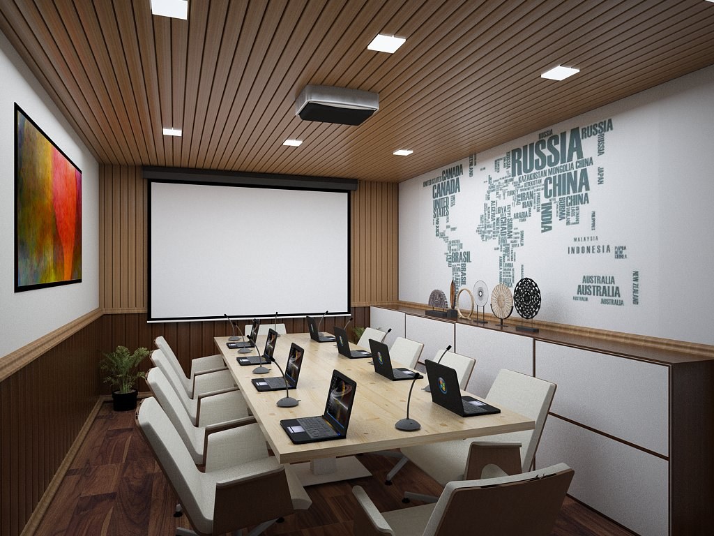 Cospaze Ulsoor — premium boardroom with projector and world map wall