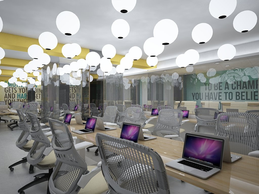 Cospaze Ulsoor — open work floor with globe pendant lights